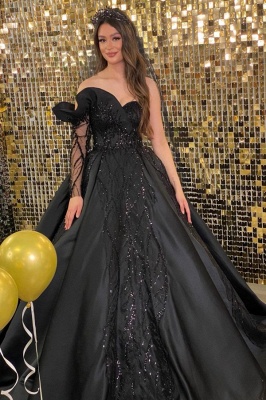 Robe de mariée noire princesse | Robes de mariée avec manches_1