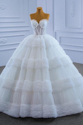 Charmante robe de mariée de bal en tulle du jardin, sans bretelles et avec longueur de plancher_4