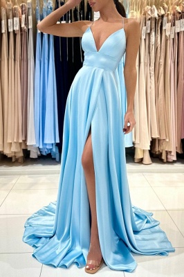 Robe de bal de fin d'année en satin stretch, sans manches, avec volants, bleu fourreau chic_2