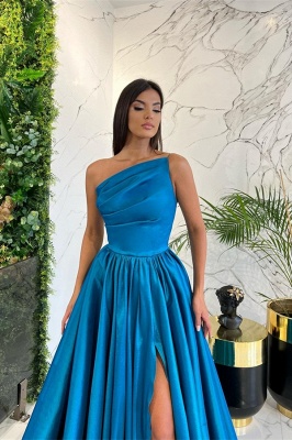 Robe de soirée longue polyester coloré sans manches fendue latérales_2