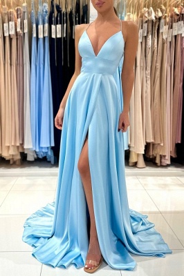 Robe de bal de fin d'année en satin stretch, sans manches, avec volants, bleu fourreau chic_3