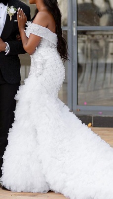 Robe de mariée sirène volumineuse extravagante avec dentelle tutu jupe_2