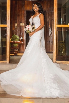 Robe de mariée sirène à bretelles dentelle sur mesure_4