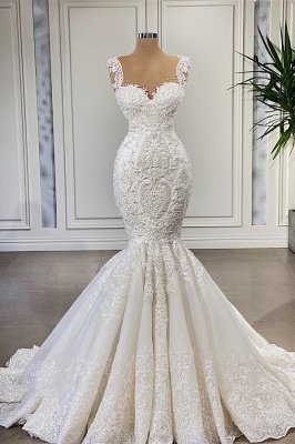 Robe de mariée unique sirène en dentelle à bretelles haute couture très glamour_1