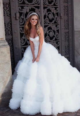 Charmante robe de mariée de bal en tulle du jardin, sans bretelles et avec longueur de plancher_2