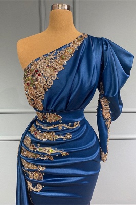 Robe de soirée sirène longue col oblique avec perles_2