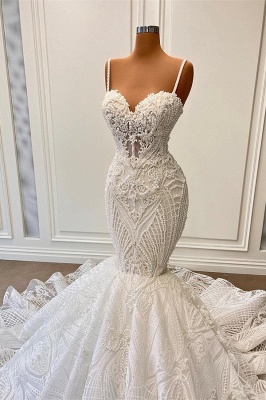 Robe de mariée sirène à bretelles spaghetti dentelle chic_2