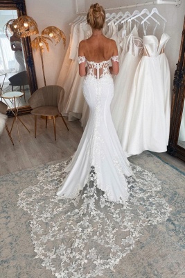 Robe de mariée sirène simple épaules dénudées en dentelle_2