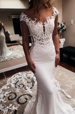 Robe de mariée sirène en satin avec dentelle chic populaire_2