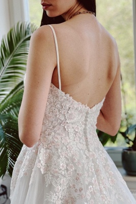 Robe de mariée A-ligne avec dentelle et paillettes simple blanche_5