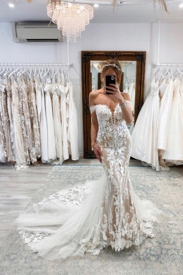 Robe de mariée sirène épaules dénudées en dentelle chic_1