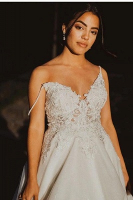 Robe de mariée avec dentelle simple blanche_5