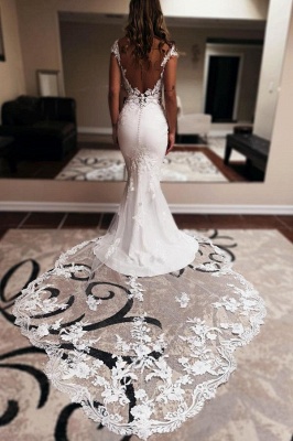 Robe de mariée sirène en satin avec dentelle chic populaire_5