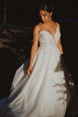 Robe de mariée avec dentelle simple blanche_2