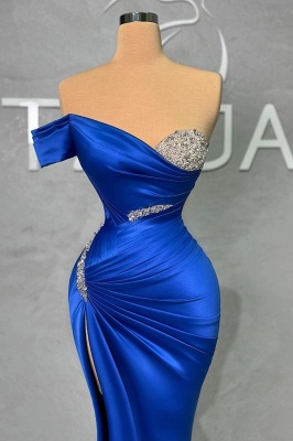 Robe de soirée cristaux en satin bleu royal chic et glamour_2