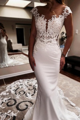 Robe de mariée sirène en satin avec dentelle chic populaire_4