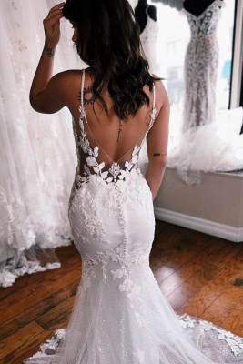 Robe de mariée sirène à bretelles spaghetti en dentelle pas cher_4