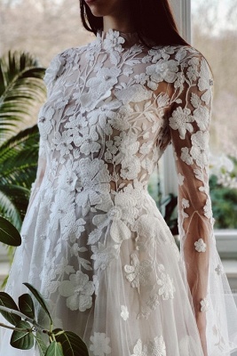 Robe de mariée A-ligne avec manches en dentelle pas cher_2