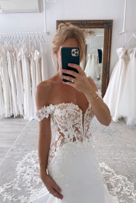 Robe de mariée sirène simple épaules dénudées en dentelle_3