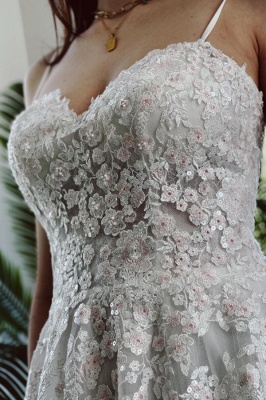 Robe de mariée A-ligne avec dentelle et paillettes simple blanche_4