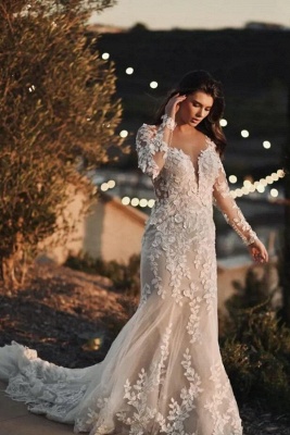 Robe de mariée fleurie col V avec manches pas cher