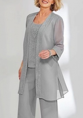 Simple 3 pièces mère de la mariée robes argent | Robe de mère avec veste_2