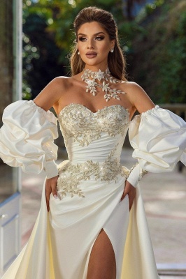 Robe de mariée unique en satin avec dentelle haute gammes populaire_2