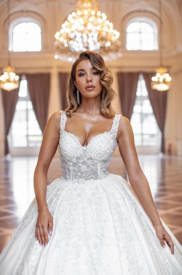 Robe de mariée princesse dentelles à bretelles unique haute gamme_3