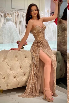 Robe de soirée en paillettes or | Robe de bal bustier tube chic_2