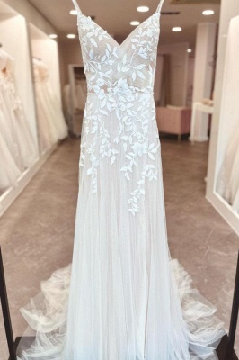 Robe de mariée simple blanche avec dentelle bon marché_2