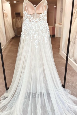 Robe de mariée simple blanche avec dentelle bon marché_3