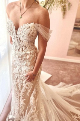 Robe de mariée sirène dentelle épaules dénudées haute gamme chic_1