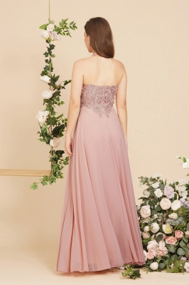 Robe de soirée longue en mousseline rose | Robe de cérémonie avec dentelles et appliques des fleuries_2