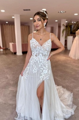 Robe de mariée simple blanche avec dentelle bon marché_1