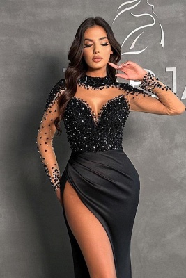 Robe de soirée longue noir avec perles chic et élégante bon prix_2