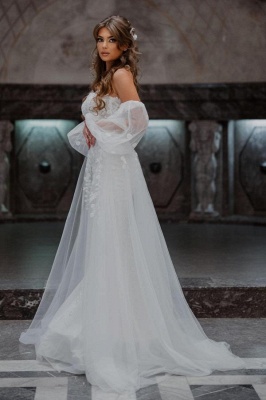 Robe de mariée ligne-A dentelle simple blanche élégante_2