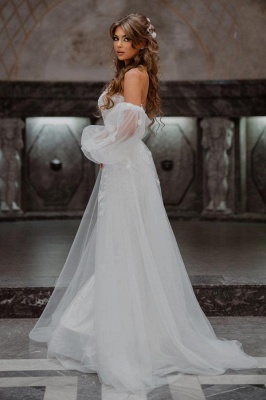 Robe de mariée ligne-A dentelle simple blanche élégante_4