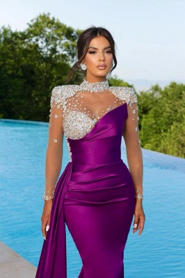 Robe de soirée sirène sur satin violet avec cristaux glamour_2