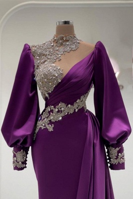 Robes de soirée élégantes longues violettes | Robes de bal avec manches_2