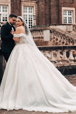 Robes de mariée extravagantes princesse | Robes de mariée en dentelle avec des paillettes_2