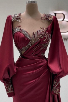 Robes de soirée rouge vin avec manches | Robes de bal longues à paillettes_2