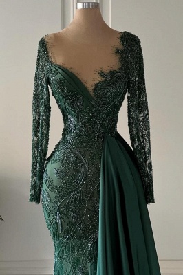 Robes De Soirée De Créateurs Longues Vert Foncé | Robes de bal en dentelle avec manches_2