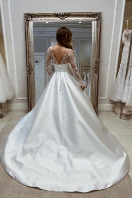 Robes de mariée simples avec manches | Robe de mariée en satin avec dentelle_2