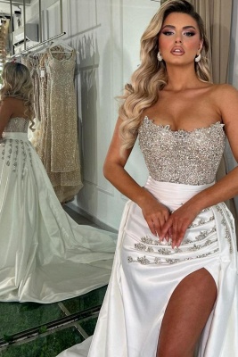 Robes de soirée modernes longues blanches | Robes de bal à paillettes_4