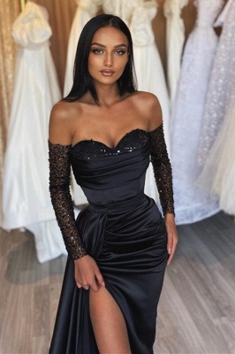 Belles robes de soirée longues noires | Robes de bal avec manches_2