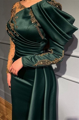 Robes de soirée élégantes longues vert foncé | Robes de bal avec manches_2