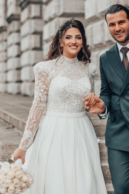 Belles robes de mariée avec manches | Robes de mariée Une ligne dentelle_8