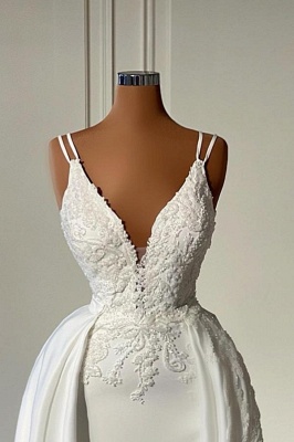 Robe de soirée blanche longue col V | Robes de bal avec dentelle_2