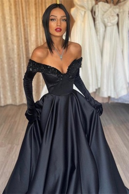 Robes de soirée élégantes longues noires | Robes de bal avec manches_2