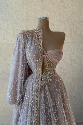 Robes de soirée rose poussiéreux longues paillettes | Robes de bal avec manches_2